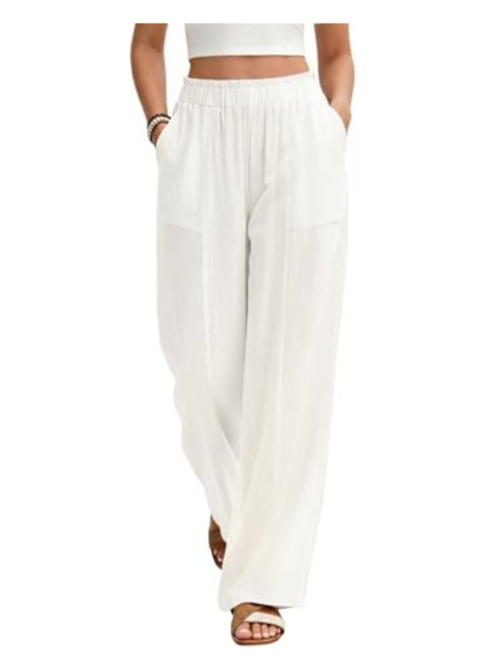 Womens Wide Leg Linen Blend Pants High Waisted Flowy Palazzo Trousers with